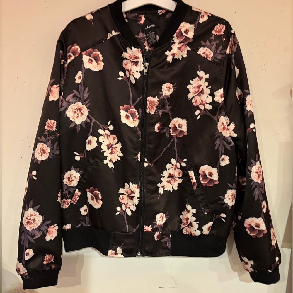 black jacket with cherry blossom flowers